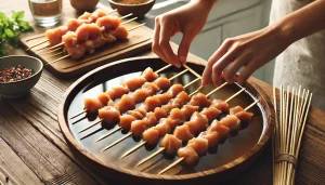 If using wooden skewers, soak them in water for about 30 minutes to prevent them from burning