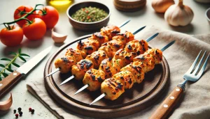 The chicken is done when it reaches an internal temperature of 75°C (165°F) and has a golden-brown, slightly charred exterior