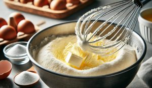 cream together the butter and sugar until light and fluffy