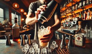 Fill a cocktail shaker with ice
