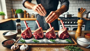 Generously season 4 lamb shanks with salt and pepper on all sides