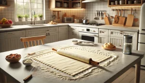 Roll out the puff pastry on a floured surface to a thickness of about 3mm