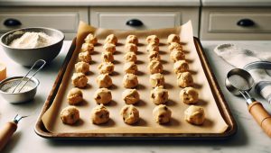 Scoop the dough onto the prepared baking sheet