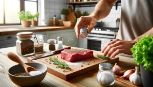 Season the beef fillet with salt and pepper.