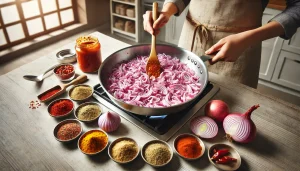 Add onions and spices