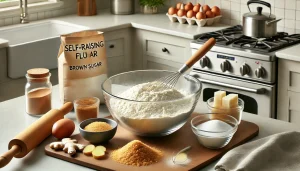 In a mixing bowl, combine the self-raising flour, brown sugar, baking soda, and ground ginger