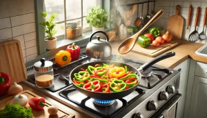 In the same pan, add the sliced bell pepper and cook for 2 minutes until slightly softened