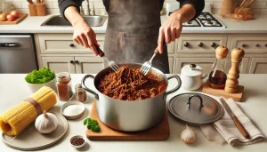Once the beef is tender, remove it from the pot and shred it using two forks