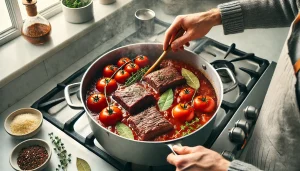 Stir in the crushed tomatoes, beef broth