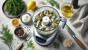 In a food processor, combine the flaked mackerel, crème fraîche (or cream cheese), lemon juice, dill (or parsley), and black pepper.