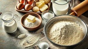 In a separate bowl, sift together the flour, baking powder, and salt. Gradually fold this into the butter mixture, alternating with the milk until you have a smooth batter