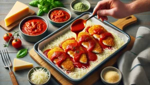 Assembling the Chicken Parmigiana