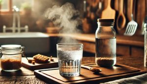 1. Warm one glass of filtered water (not boiling).