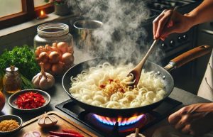 Sauté onions until softened, then add garlic and chilli.